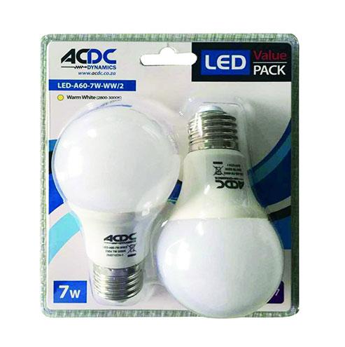 ACDC LED Twin Lamp Pack B22 7W 560lm Warm White