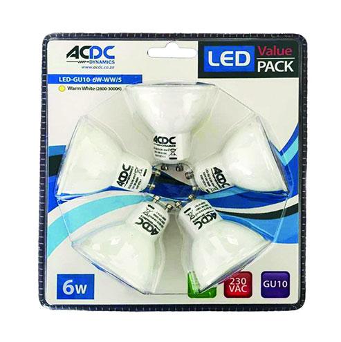 ACDC LED Penta Lamp Pack GU10 6W 440lm Cool White