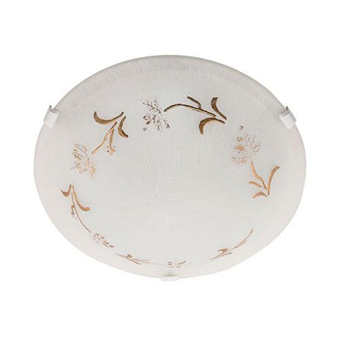 Bright Star Gold Patterned White Glass With White Clips Ceiling Light 400mm