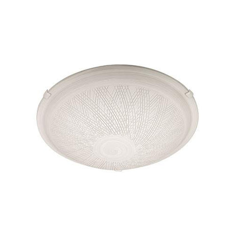 Bright Star Line Patterned White Glass With White Clips Ceiling Light 300mm