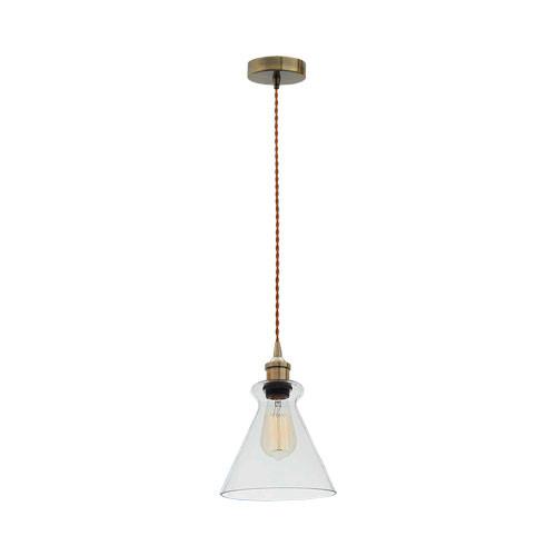 Bright Star Antique Bronze Cord Pendant With Clear Glass Cone Shade