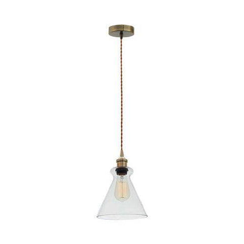 Bright Star Antique Bronze Cord Pendant With Clear Glass Cone Shade
