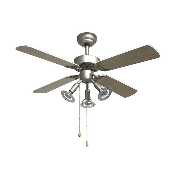Eurolux 42" 4 Blade Premier Ceiling Fan with Light - Natural Wood / Satin Chrome