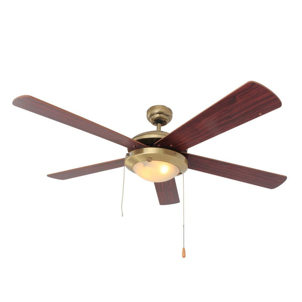 Eurolux 52" 5 Blade Comet Ceiling Fan with Light - Cherry Wood / Antique Brass