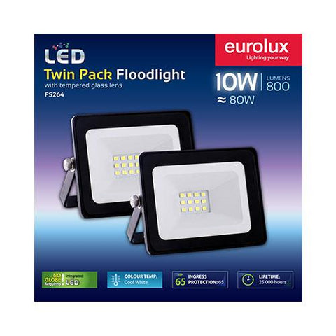 Eurolux LED Floodlight 10W Cool White - Twin Pack