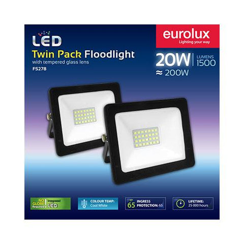 Eurolux LED Floodlight 20W Cool White - Twin Pack