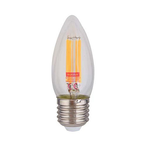 Eurolux LED Clear Filament Candle Bulb E27 4W 310lm Warm White