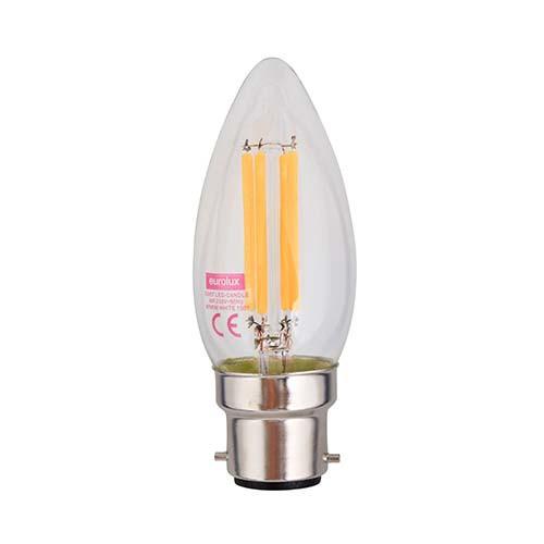 Eurolux LED Clear Filament Candle Bulb B22 4W 310lm Warm White
