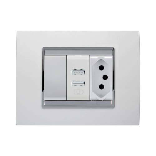 Gewiss Chorus Lux Single Switched V-Slim with 2 x USB Socket Outlets - Milk White