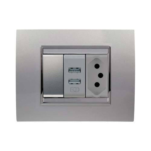 Gewiss Chorus Lux Single Switched V-Slim with 2 x USB Socket Outlets - Titanium