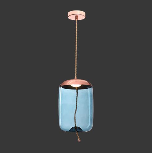 LED Bee Hive Pendant - Copper with Blue Glass & Rope