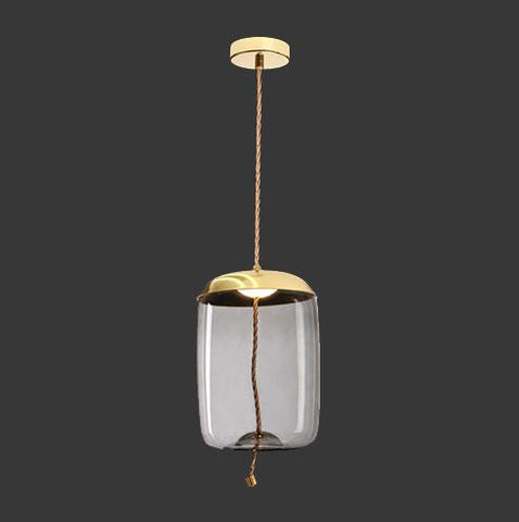 LED Bee Hive Pendant - Gold with Smoked Glass & Rope
