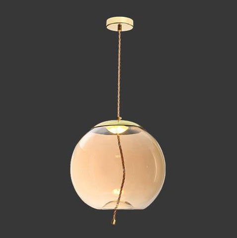 LED Orb Pendant - Gold with Amber Glass & Rope
