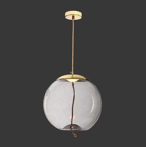 LED Orb Pendant - Gold with Smoked Glass & Rope