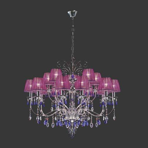 K Light Large Swarovski Crystal Chandelier With Violet Silk Shades