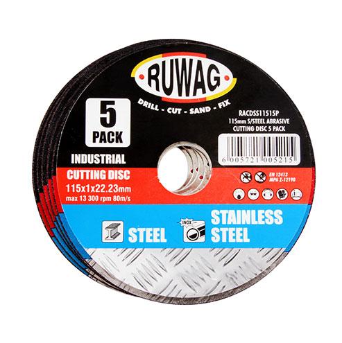 Ruwag Stainless Steel Abrasive 115mm Cutting Disc 5 Pack