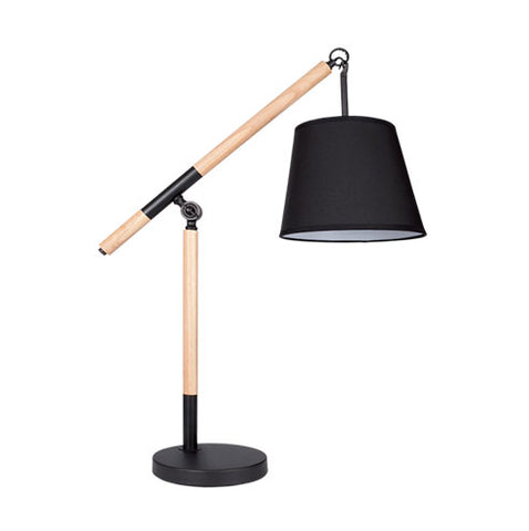 Metal and Wood Desk Light with Black Fabric Shade