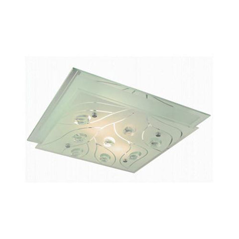 Bright Star Lighting Polished Chrome With Frosted Glass And Crystals Square Ceiling Light 420mm