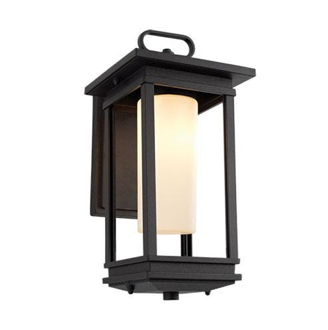 Down Facing Aluminum Lantern with Frosted Glass - Black